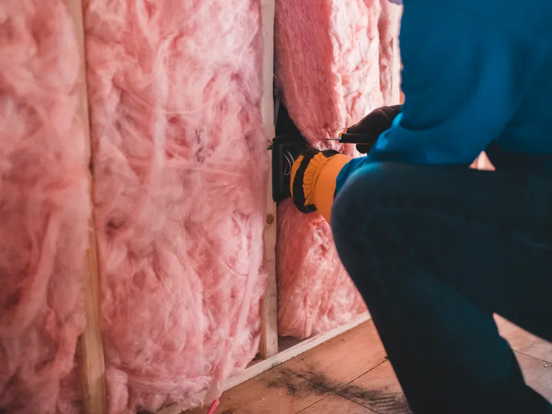 Fitting insulation batts between framing members &mdash; representative